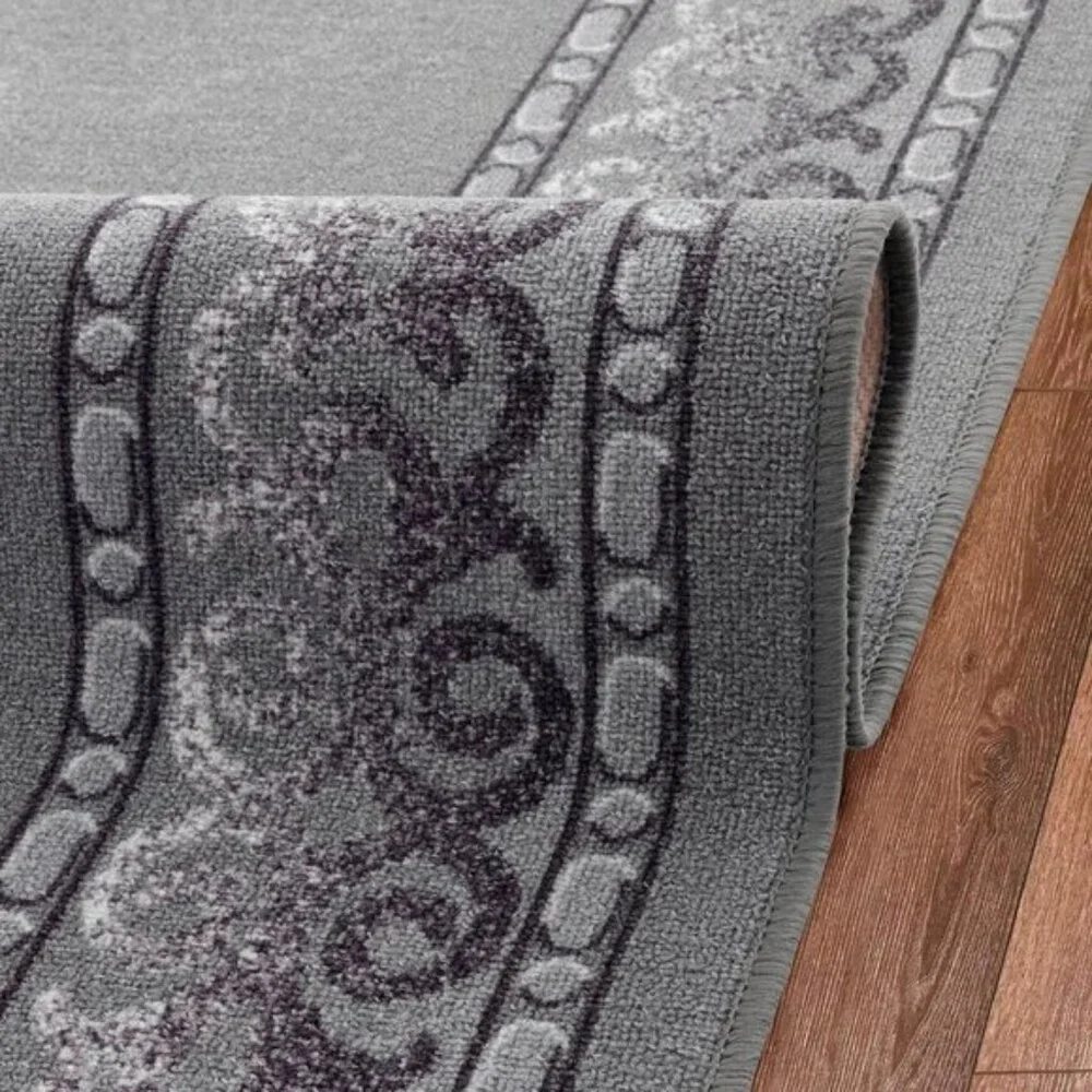New 5x7 Gray Modern Area Rug Non-Slip Low Pile Carpet with Rubber Backing
